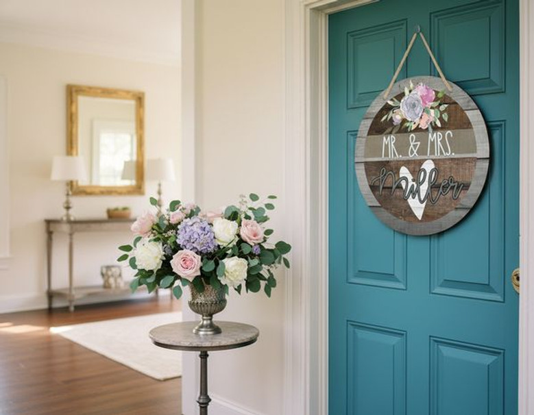 DIY Bridal Wedding Round Wood Sign Custom Door Hanger