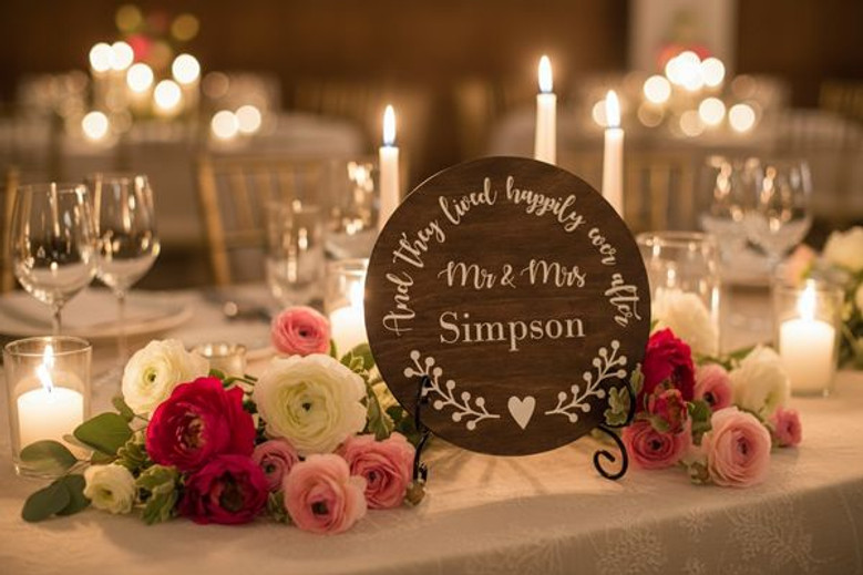 Forever Starts Here Personalized Mr and Mrs Wedding Round Wood Sign