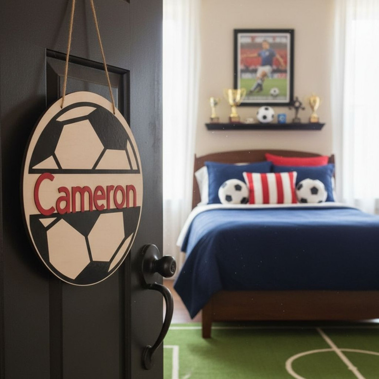 Goal Personalized Soccer Team Sport Round Wood Sign Decor
