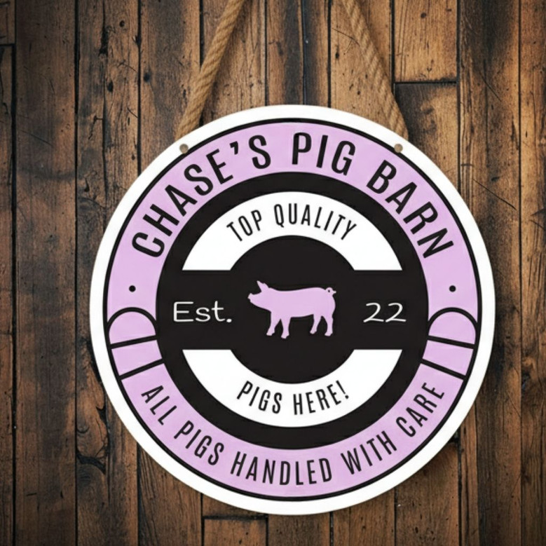 Heart of the Farm Pig Family Round Wood Sign