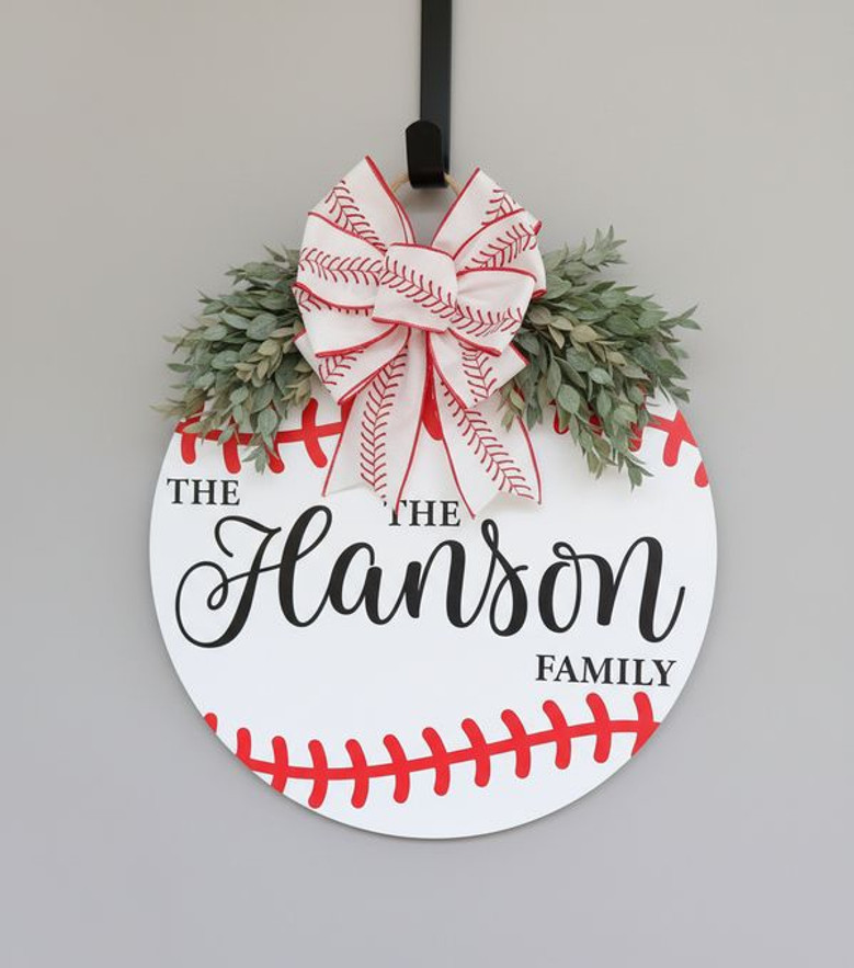 Home Run Welcome Personalized Baseball Sport Round Wood Sign