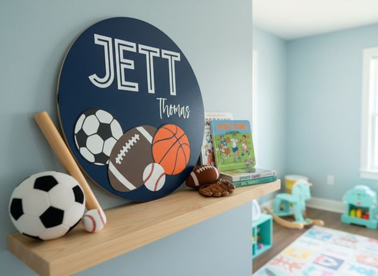 Inspire Future Pros Boys Sports Nursery Sport Round Wood Sign