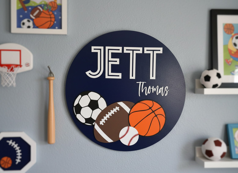 Inspire Future Pros Boys Sports Nursery Sport Round Wood Sign