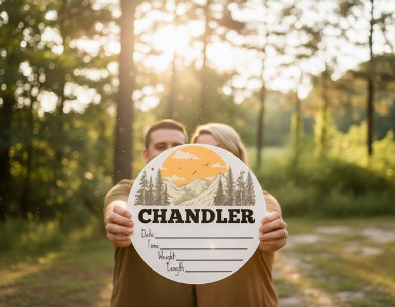 Mountain Nursery Round Wood Sign Woodland Birth and Adventure Keepsake