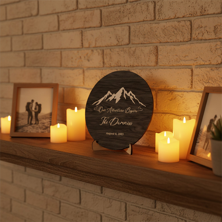 Mountain Round Wood Sign Custom Wedding Adventure Decor