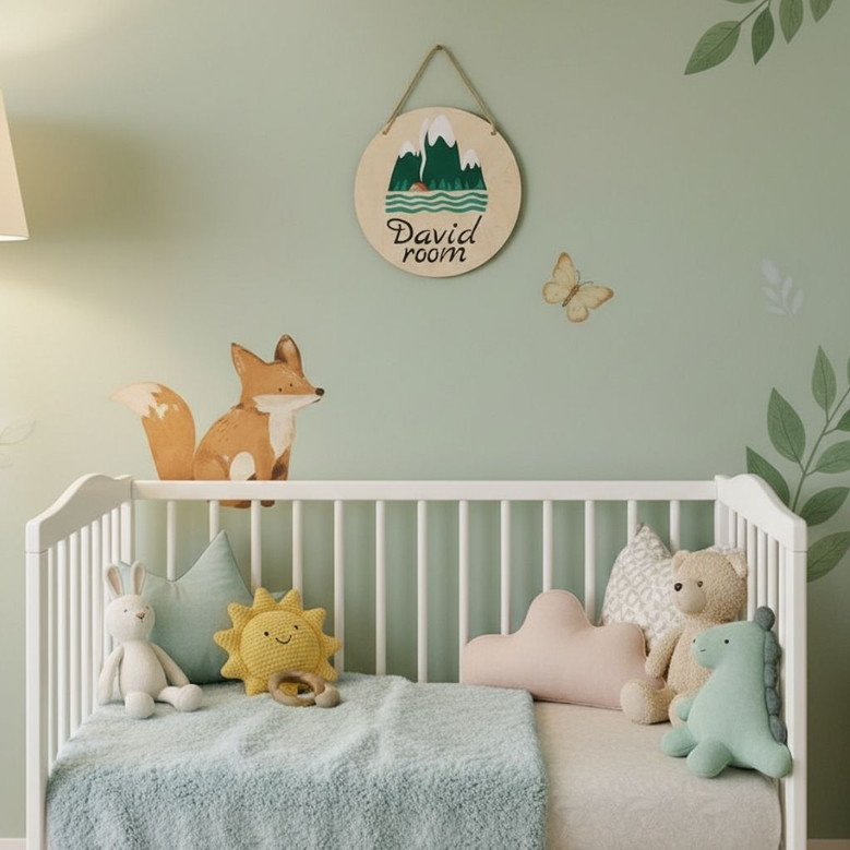 Personalized Mountain Round Wood Sign A Woodland Nursery Dream