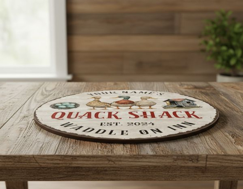 Rustic Duck Quack Shack Personalized Farm Round Wood Sign