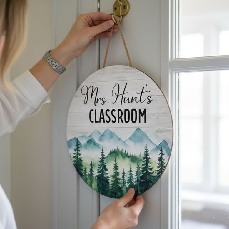 Teachers Forest Haven Custom Mountain Round Wood Sign Decor