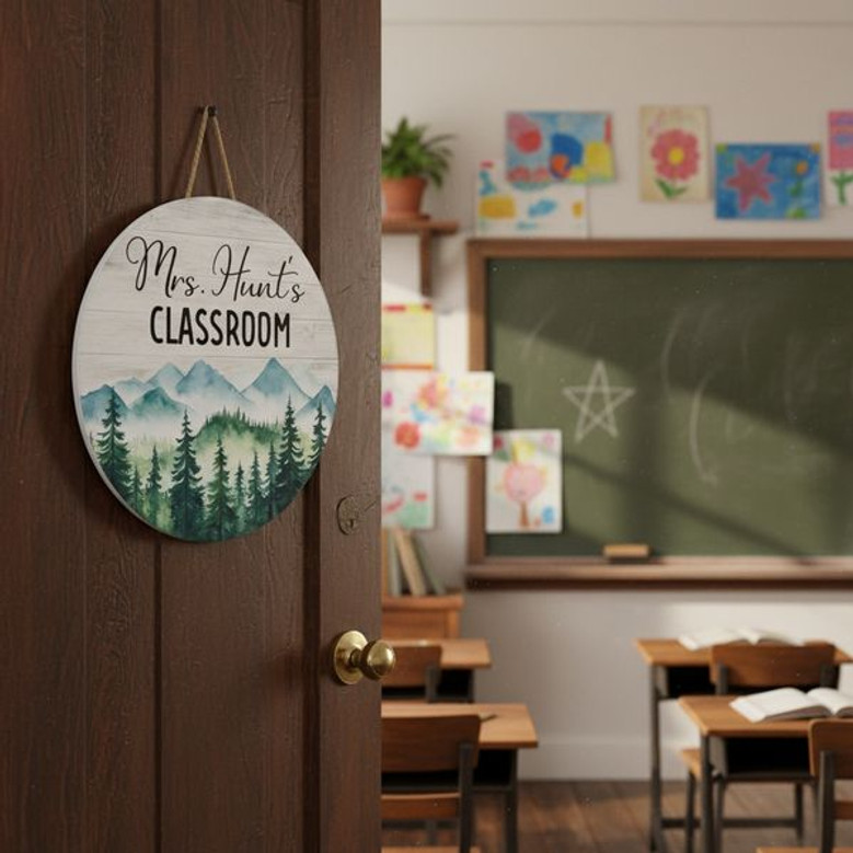 Teachers Forest Haven Custom Mountain Round Wood Sign Decor