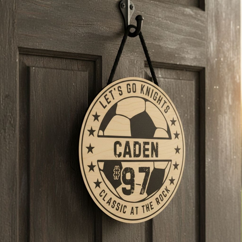 Winning Soccer Sport Round Wood Sign Editable Team Hotel Decor