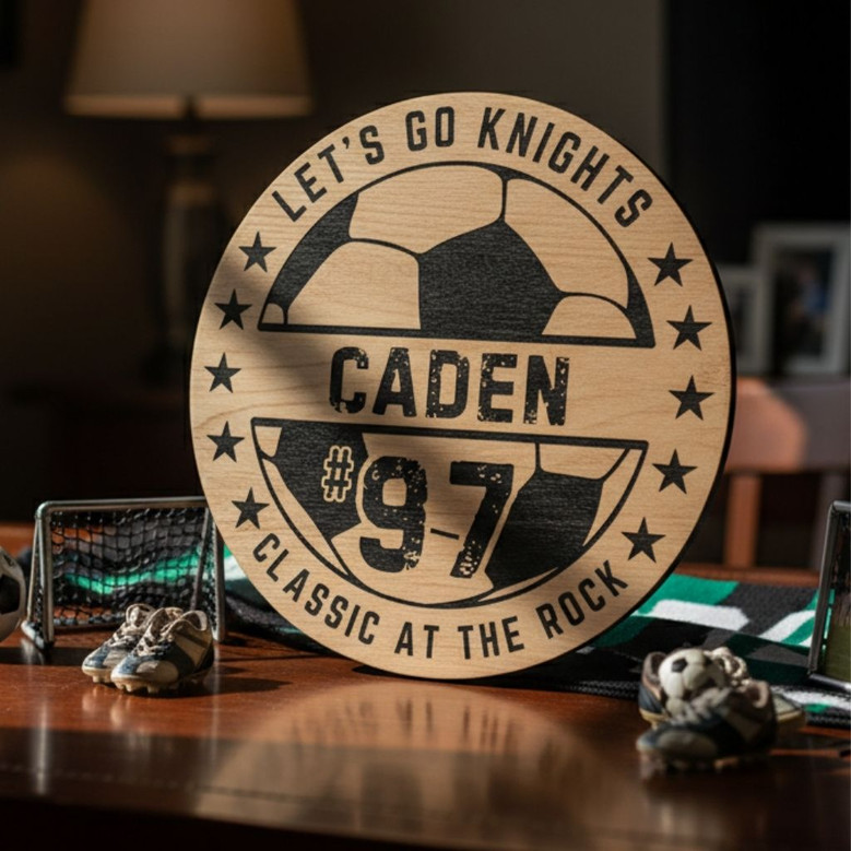 Winning Soccer Sport Round Wood Sign Editable Team Hotel Decor
