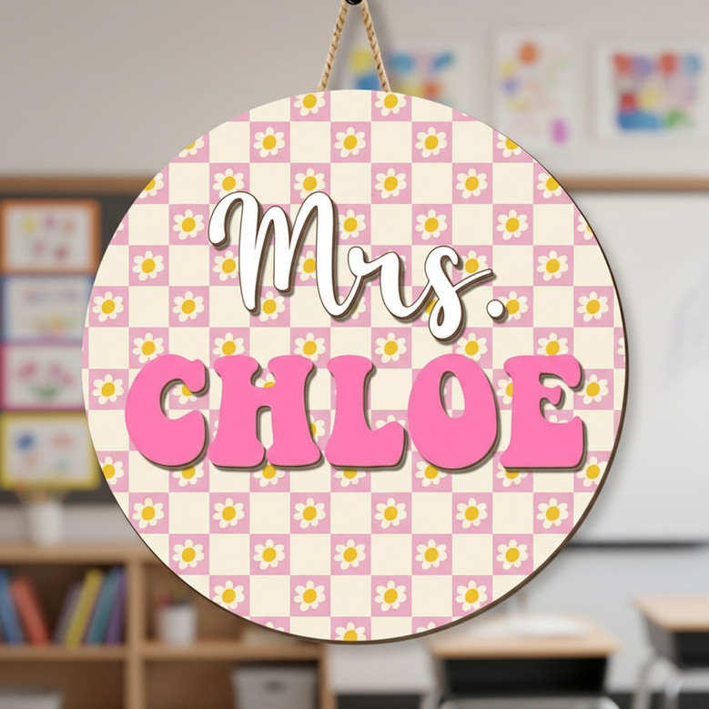 3D Custom Teacher Round Wood Sign Classroom Gift