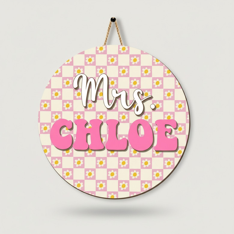 3D Custom Teacher Round Wood Sign Classroom Gift
