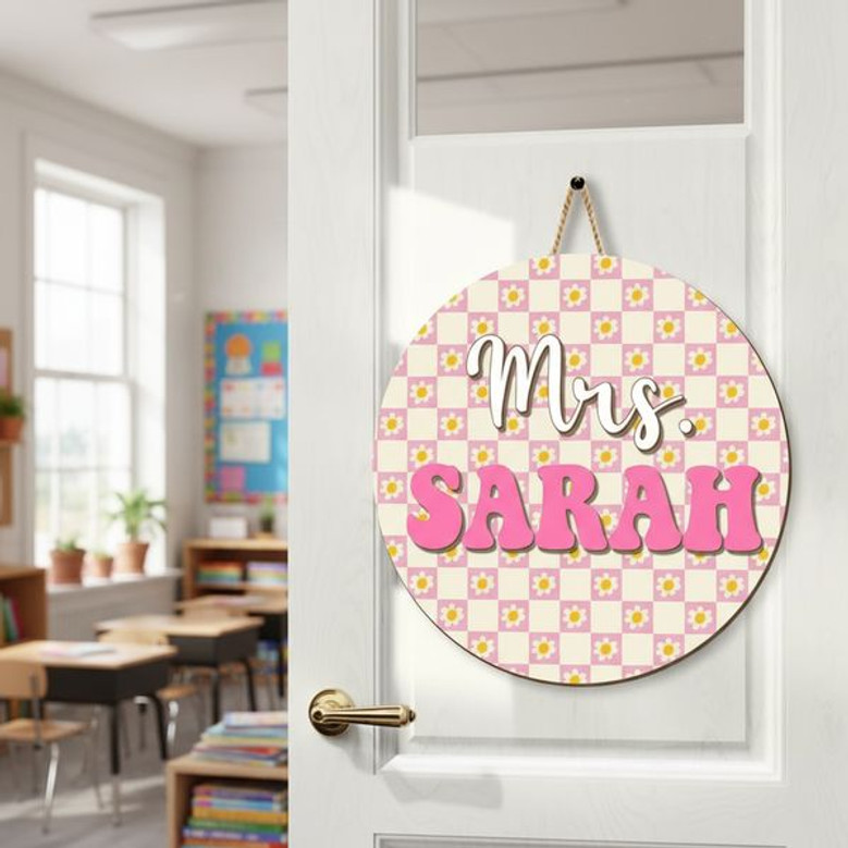 3D Custom Teacher Round Wood Sign Classroom Gift