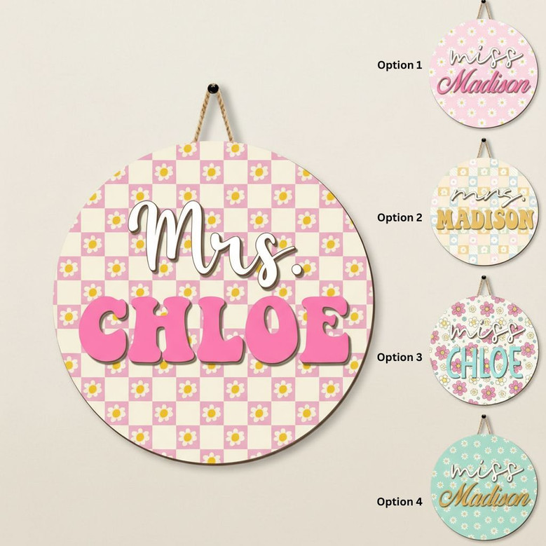 3D Custom Teacher Round Wood Sign Classroom Gift