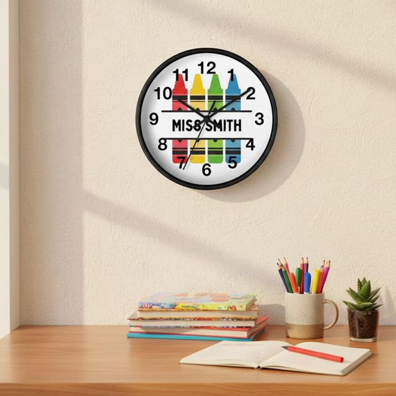 Brighten Any Classroom - Crayon Art Personalized Wall Clock