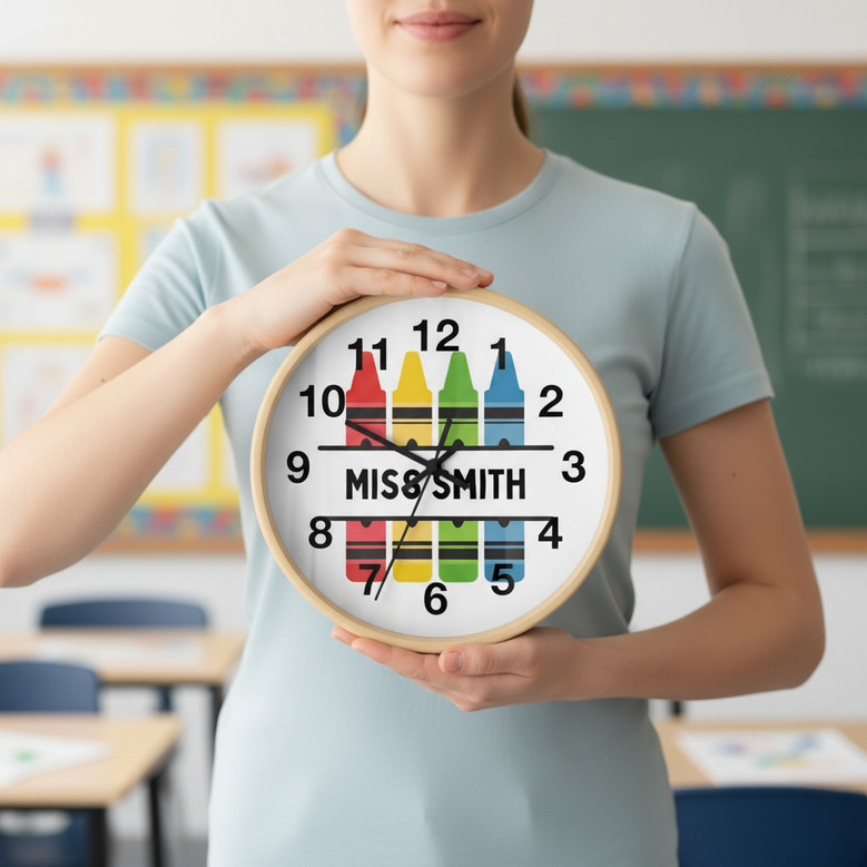 Brighten Any Classroom - Crayon Art Personalized Wall Clock