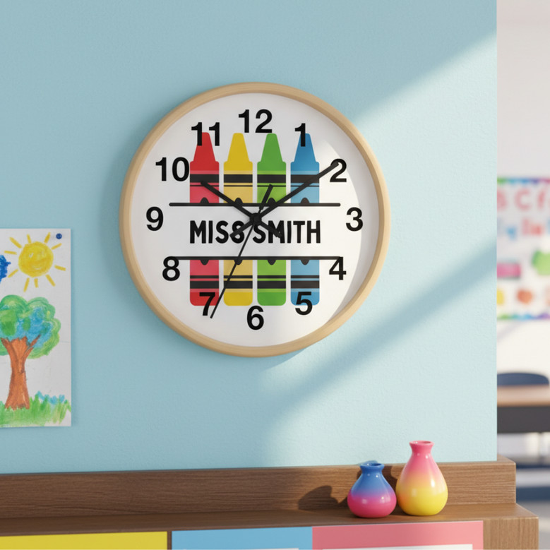 Brighten Any Classroom - Crayon Art Personalized Wall Clock