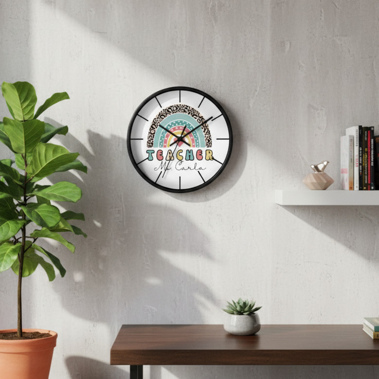 Colorful Teacher's Joy - Personalized Wall Clock with Rainbow Art