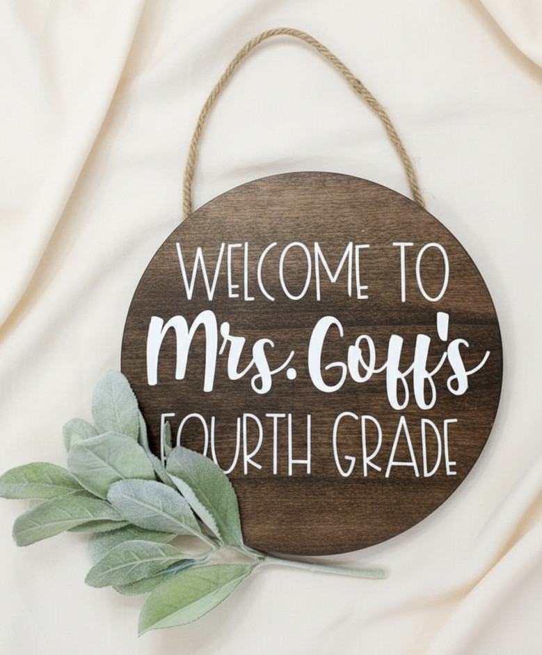 Custom Name Teacher Round Wood Sign Classroom Decor