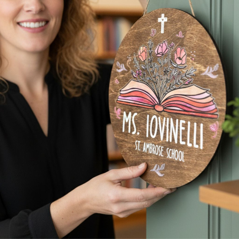 Heartfelt Classroom Welcome Teacher Round Wood Sign
