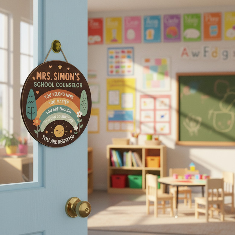 Inspiring You Matter Rainbow Teacher Round Wood Sign