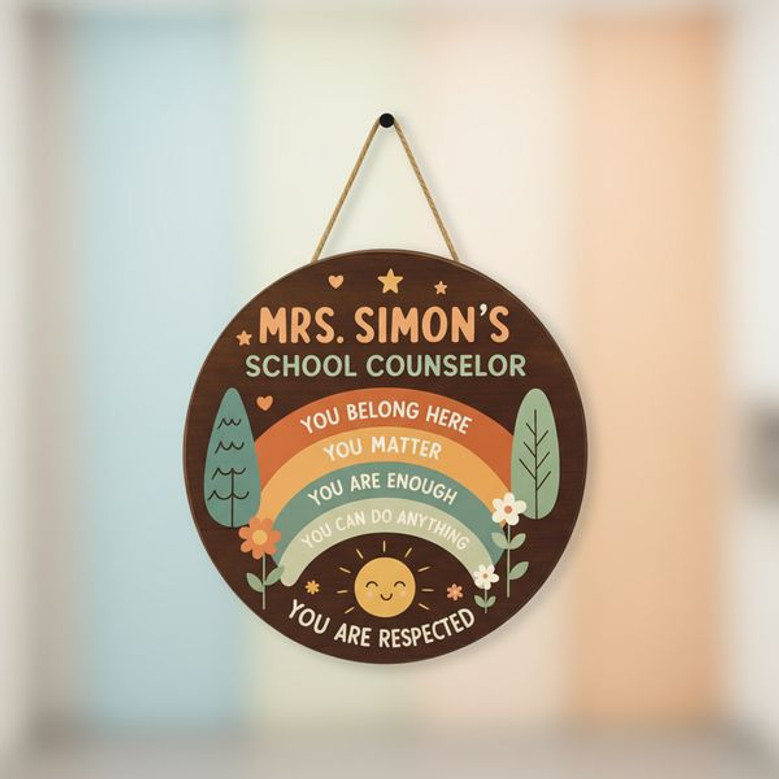 Inspiring You Matter Rainbow Teacher Round Wood Sign