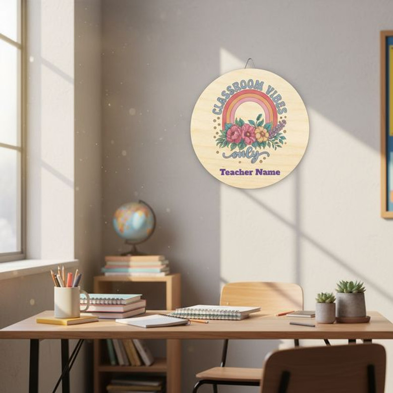 Rustic Birch Teacher Round Wood Sign Classroom Welcome Decor