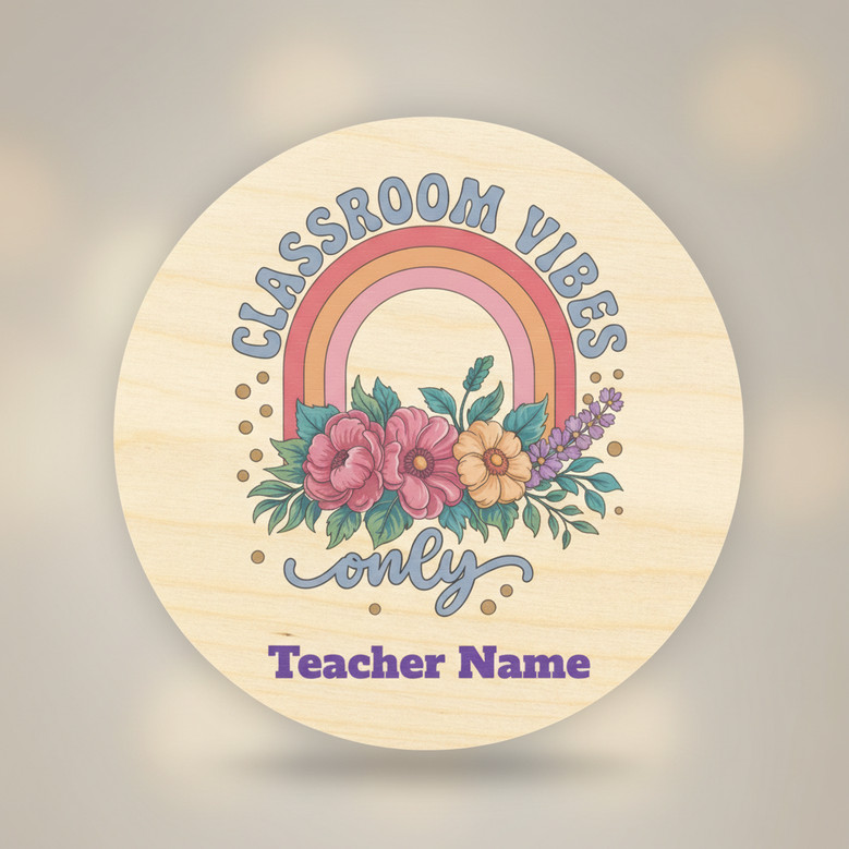 Rustic Birch Teacher Round Wood Sign Classroom Welcome Decor