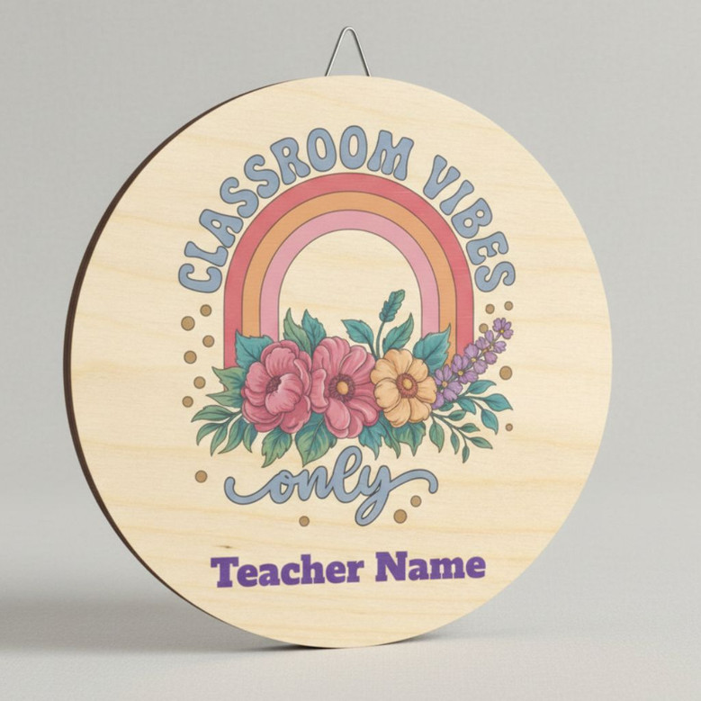 Rustic Birch Teacher Round Wood Sign Classroom Welcome Decor