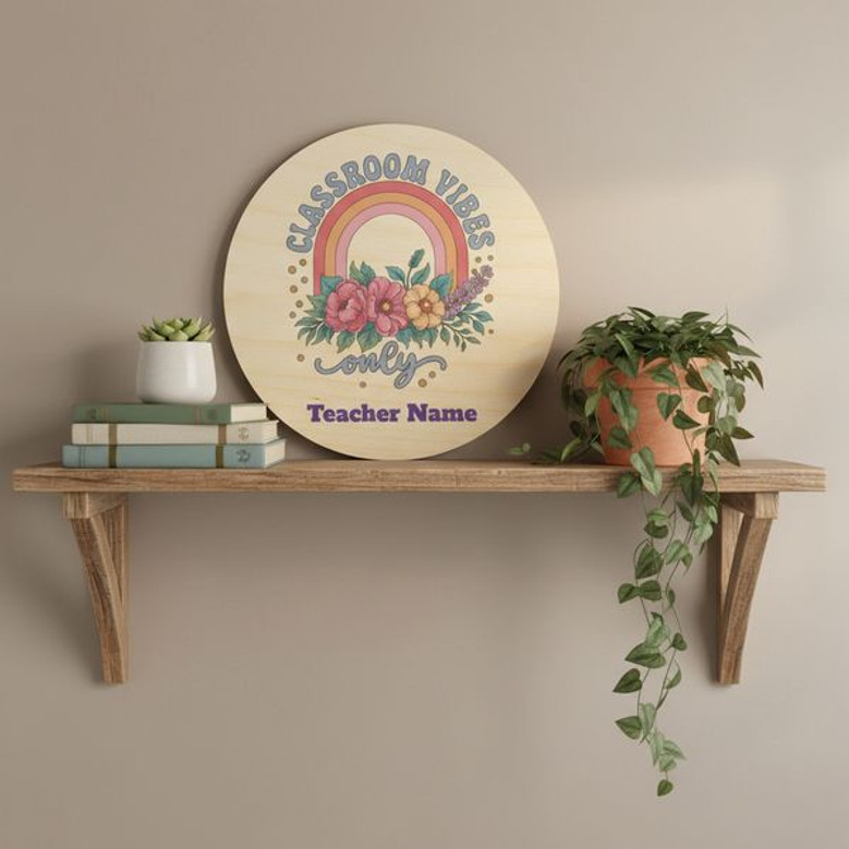 Rustic Birch Teacher Round Wood Sign Classroom Welcome Decor