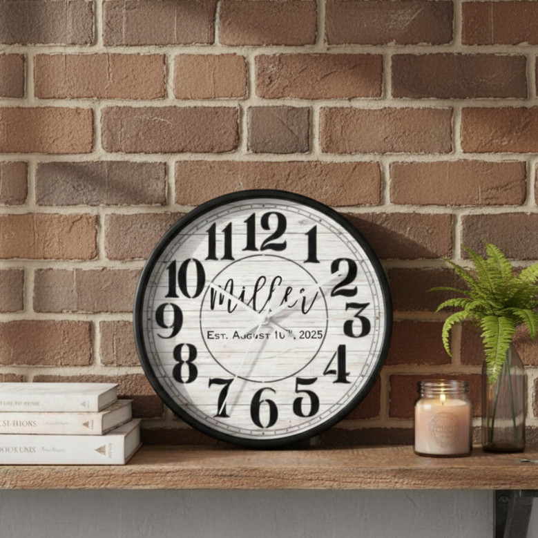 Rustic Keepsake - Your Family Name Personalized Wall Clock