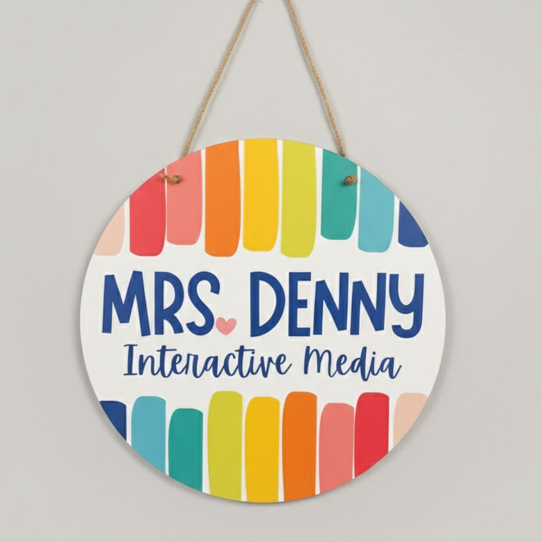 Vibrant Classroom Circle Personalized Teacher Round Wood Sign