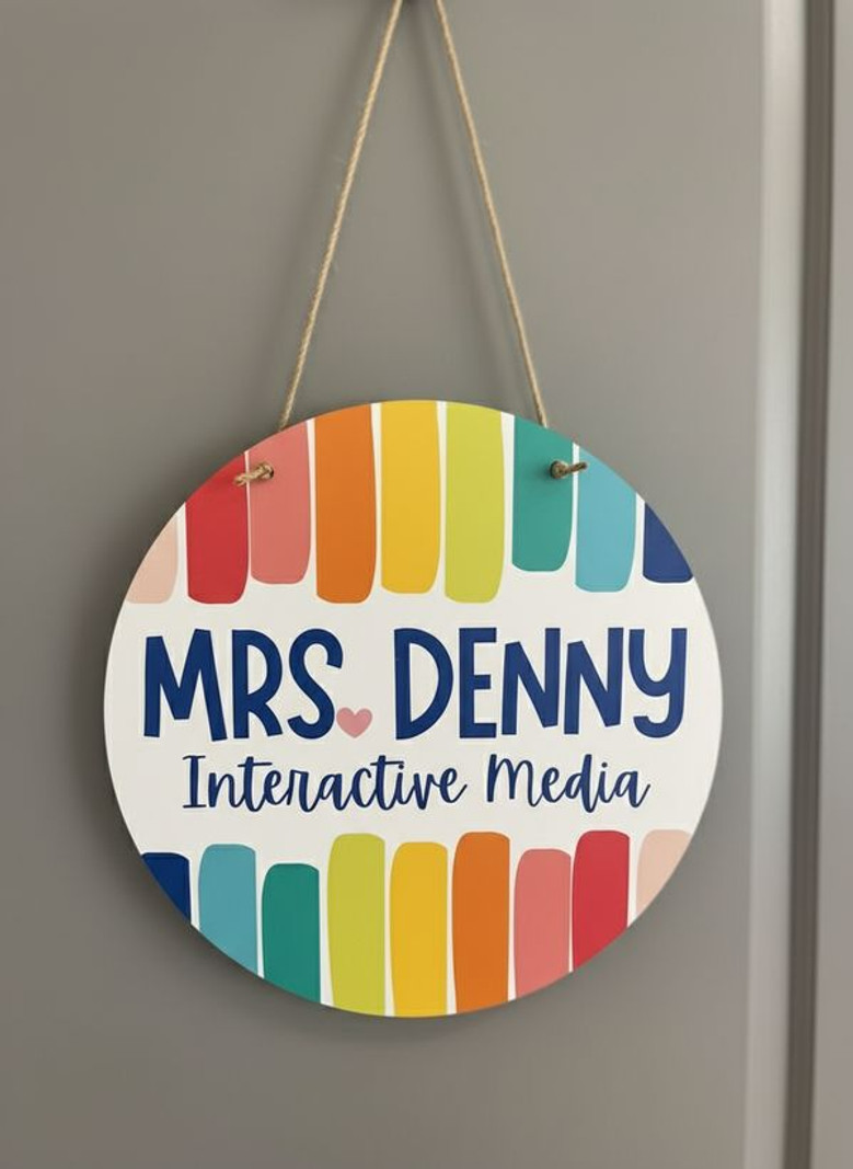 Vibrant Classroom Circle Personalized Teacher Round Wood Sign