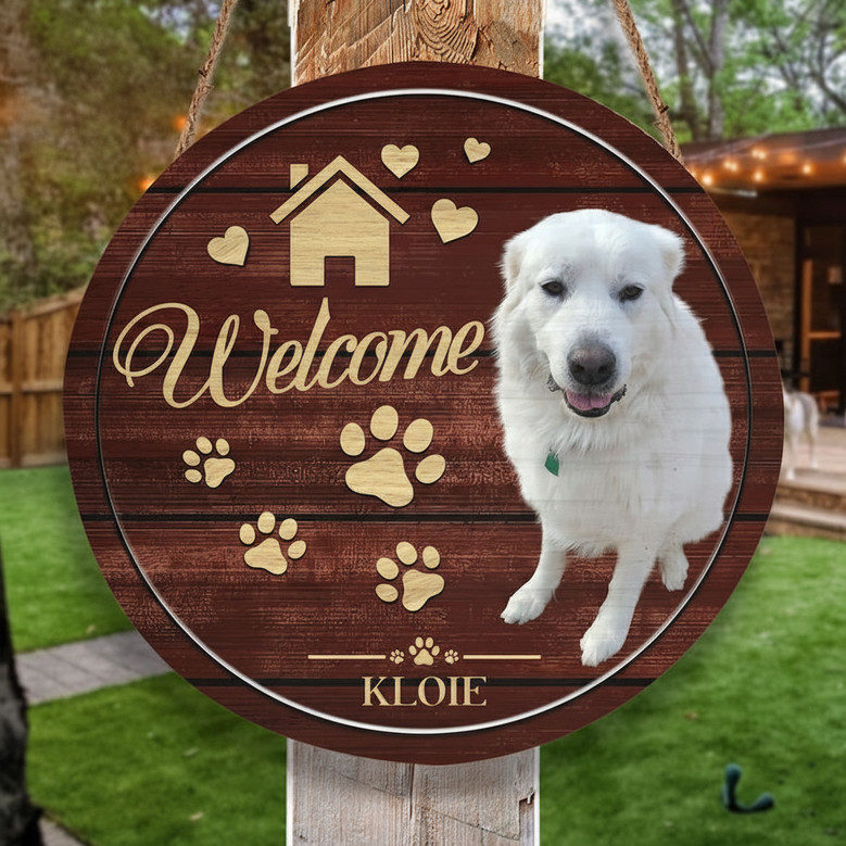Custom Photo and Name Animal Round Wood Sign Pet Home Decor