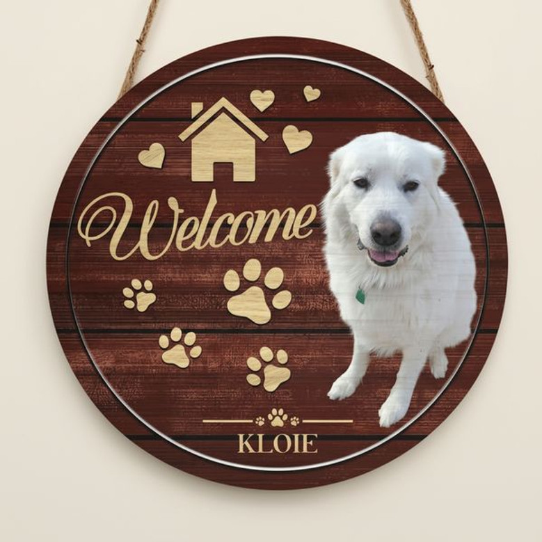 Custom Photo and Name Animal Round Wood Sign Pet Home Decor