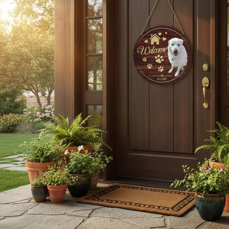 Custom Photo and Name Animal Round Wood Sign Pet Home Decor