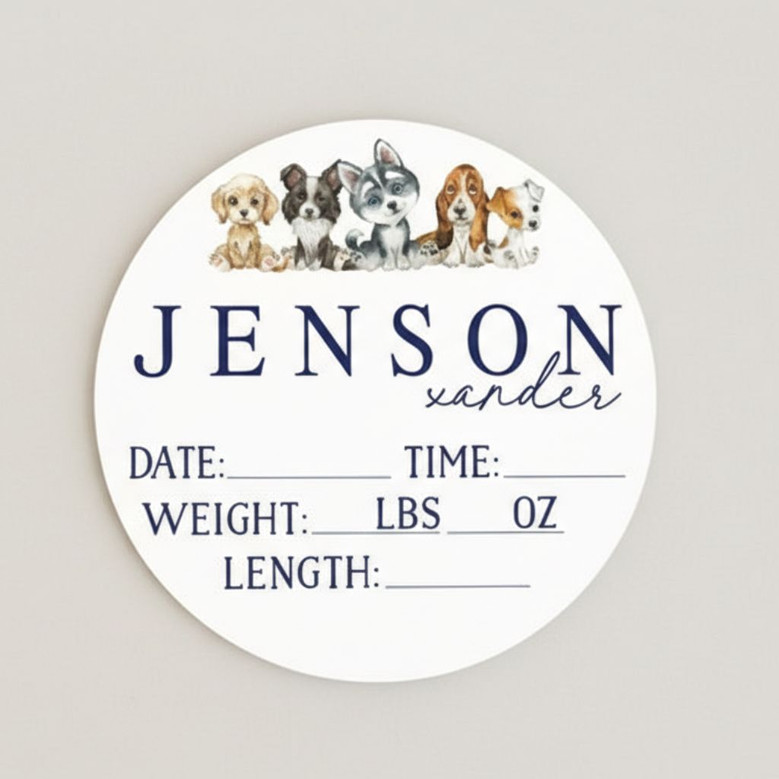 Newborn Puppy Stats Personalized Animal Round Wood Sign
