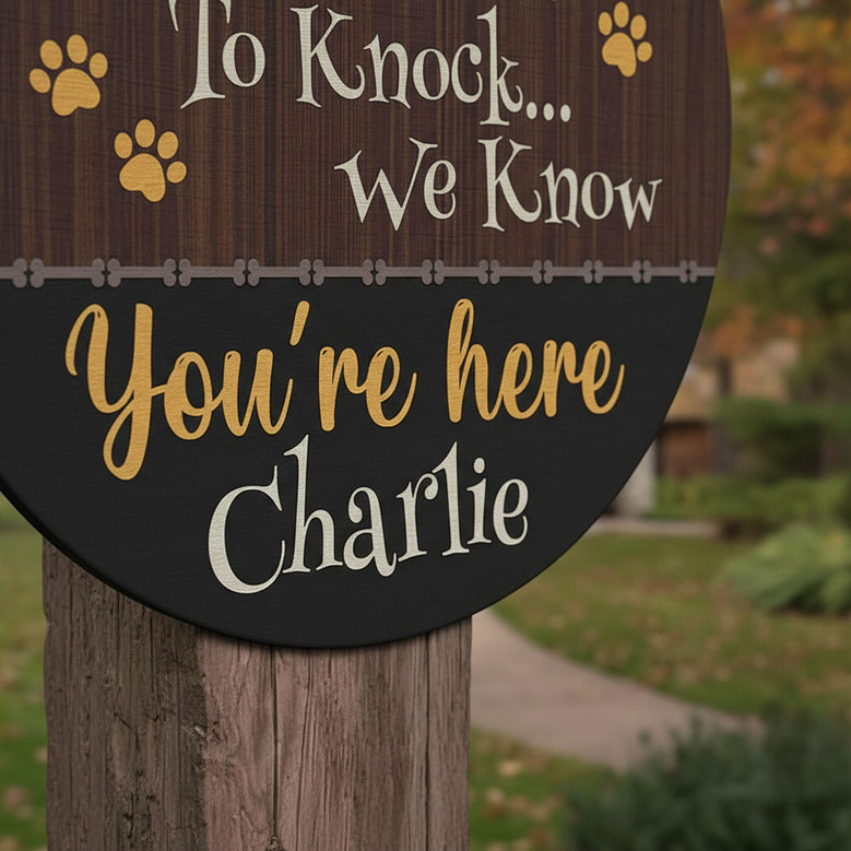 No Need to Knock Custom Dog Animal Round Wood Sign