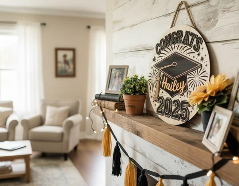 Personalized Graduation Round Wood Sign Custom Congrats Keepsake