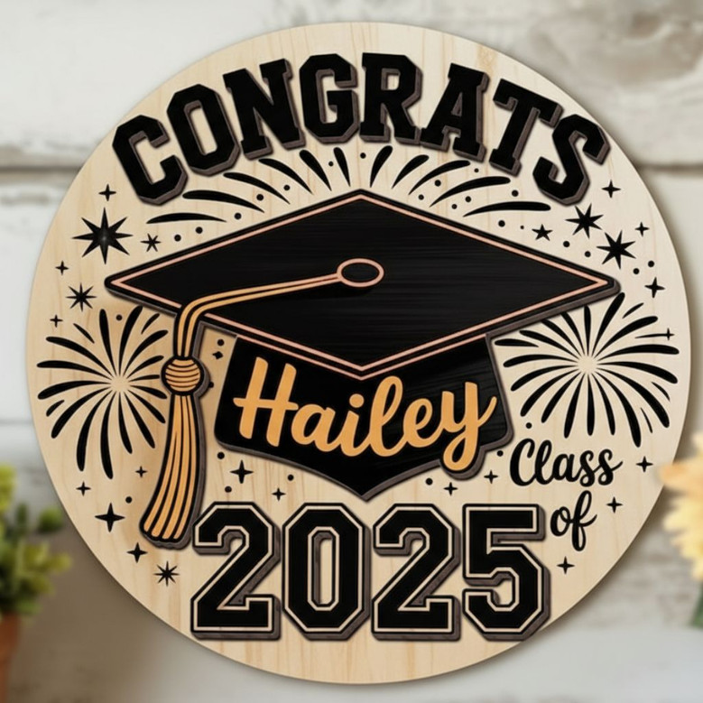 Personalized Graduation Round Wood Sign Custom Congrats Keepsake