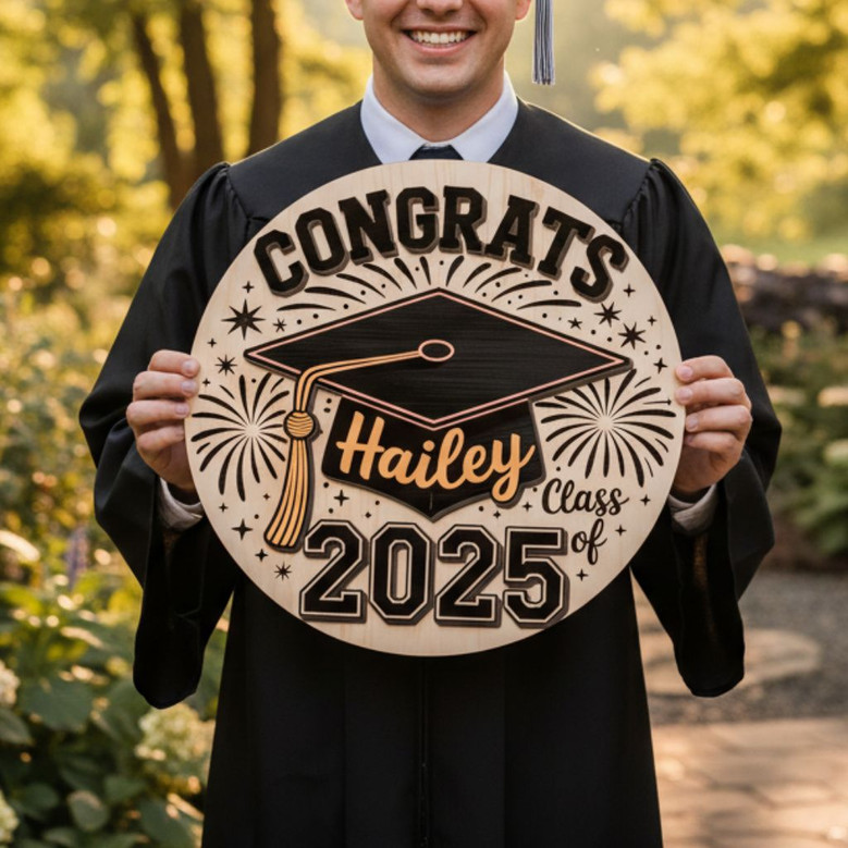 Personalized Graduation Round Wood Sign Custom Congrats Keepsake