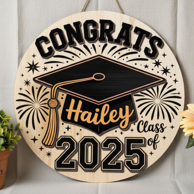 Personalized Graduation Round Wood Sign Custom Congrats Keepsake