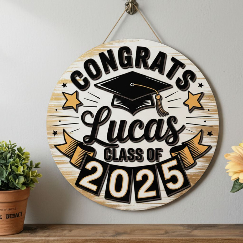 Personalized Graduation Round Wood Sign, Gifts Decor