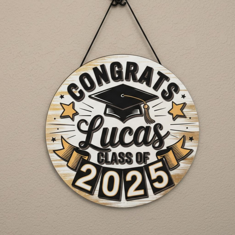 Personalized Graduation Round Wood Sign, Gifts Decor
