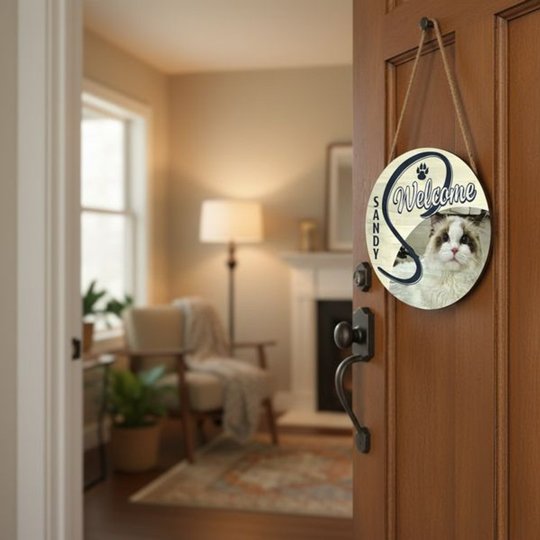 Photo and Initial Personalized Animal Round Wood Sign Decor
