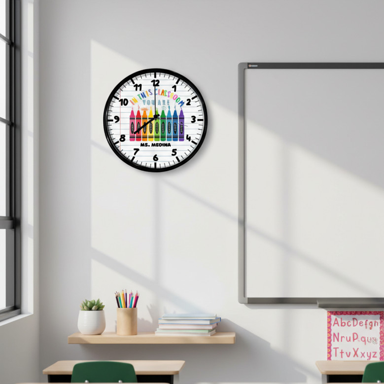 Positive Affirmations Crayon Personalized Wall Clock for Teachers