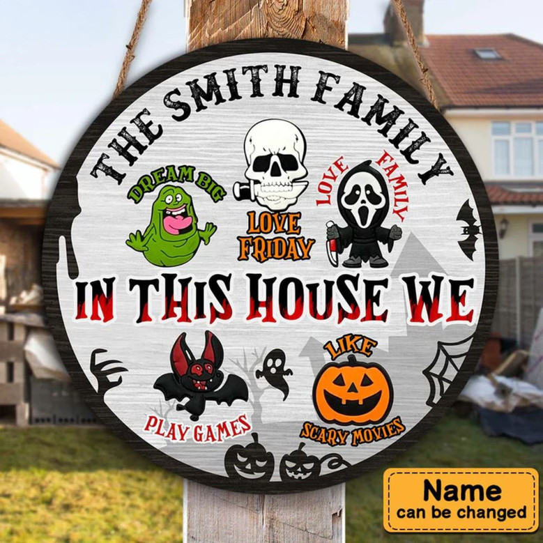 Spooky Family Fun Custom Halloween Round Wood Sign