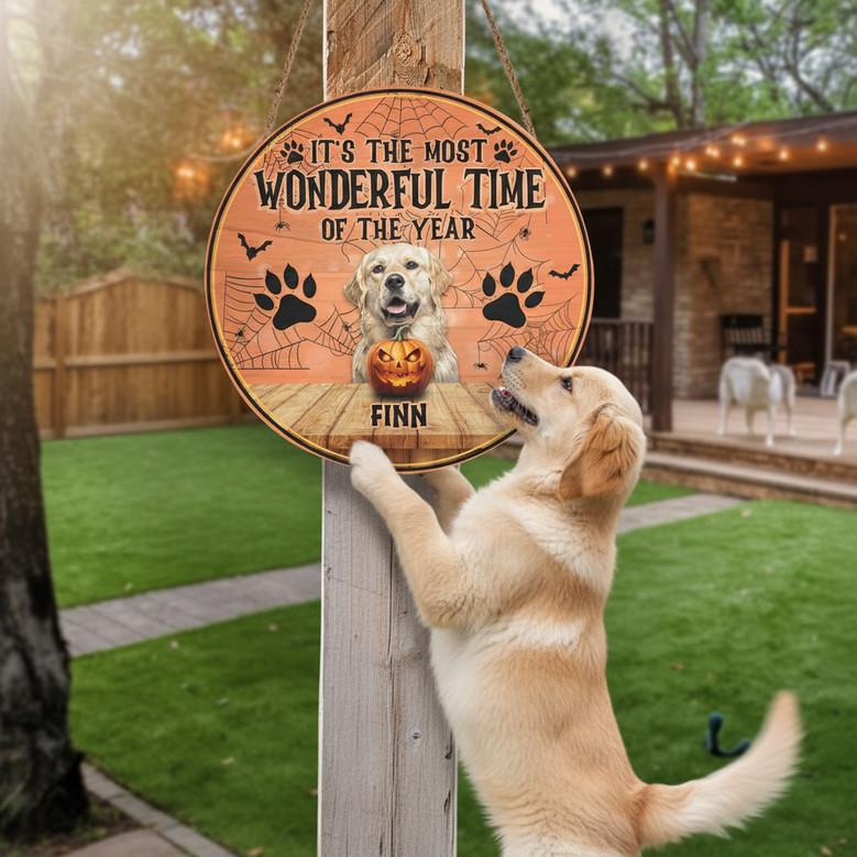Spooky Season Pet Love Custom Halloween Round Wood Sign
