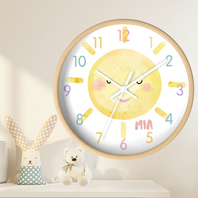 Sunshine Nursery Decor - Personalized Wall Clock for Kids